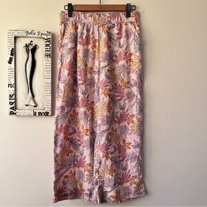 Nicole Miller Boho Resort Linen Botanical Leaf Wide Leg Crop Pants Size M